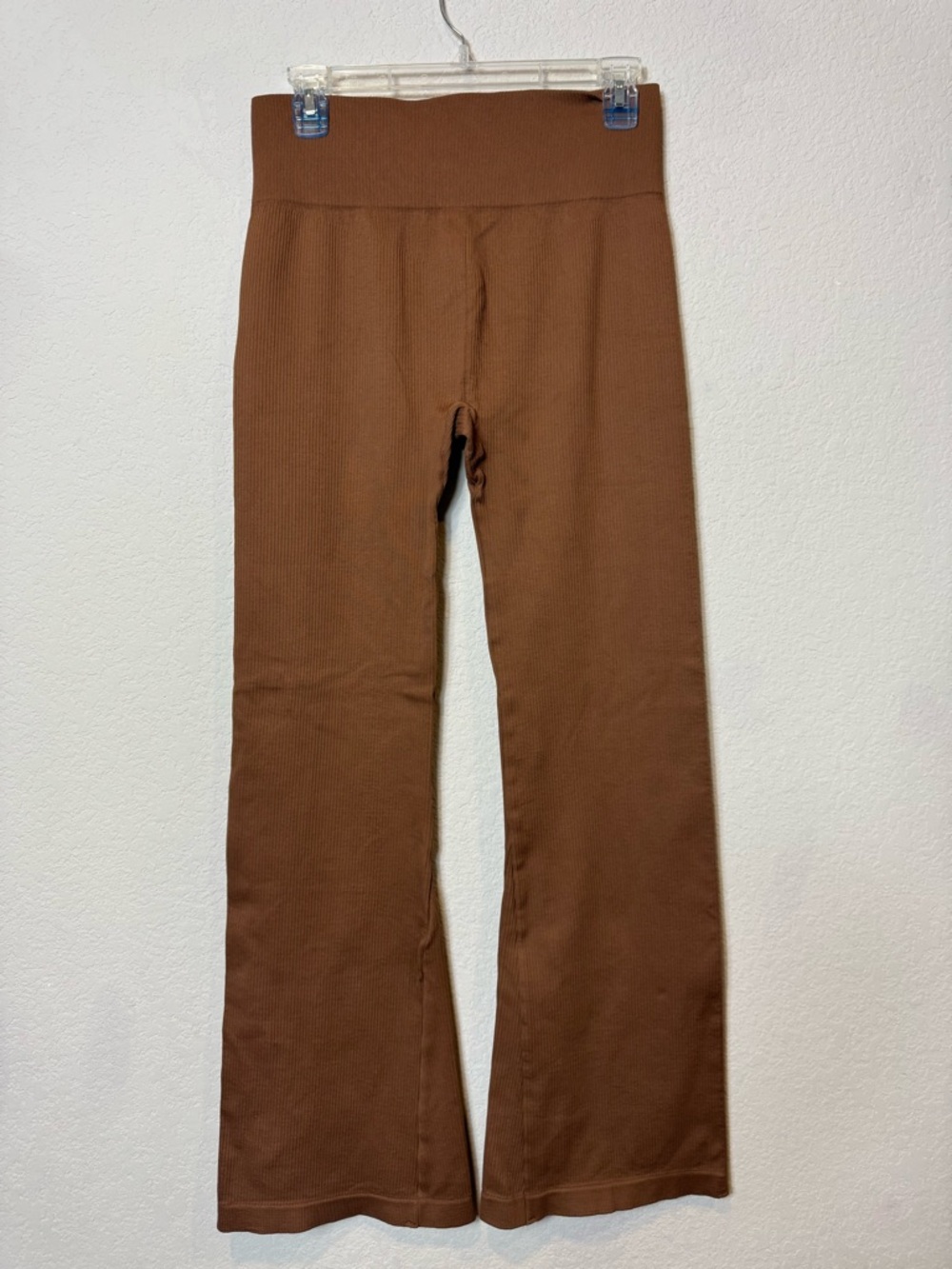 OQQ High-Rise Stretchy Ribbed Flared Yoga Pants in Rich Brown Activewear Sz XL - Picture 5 of 8